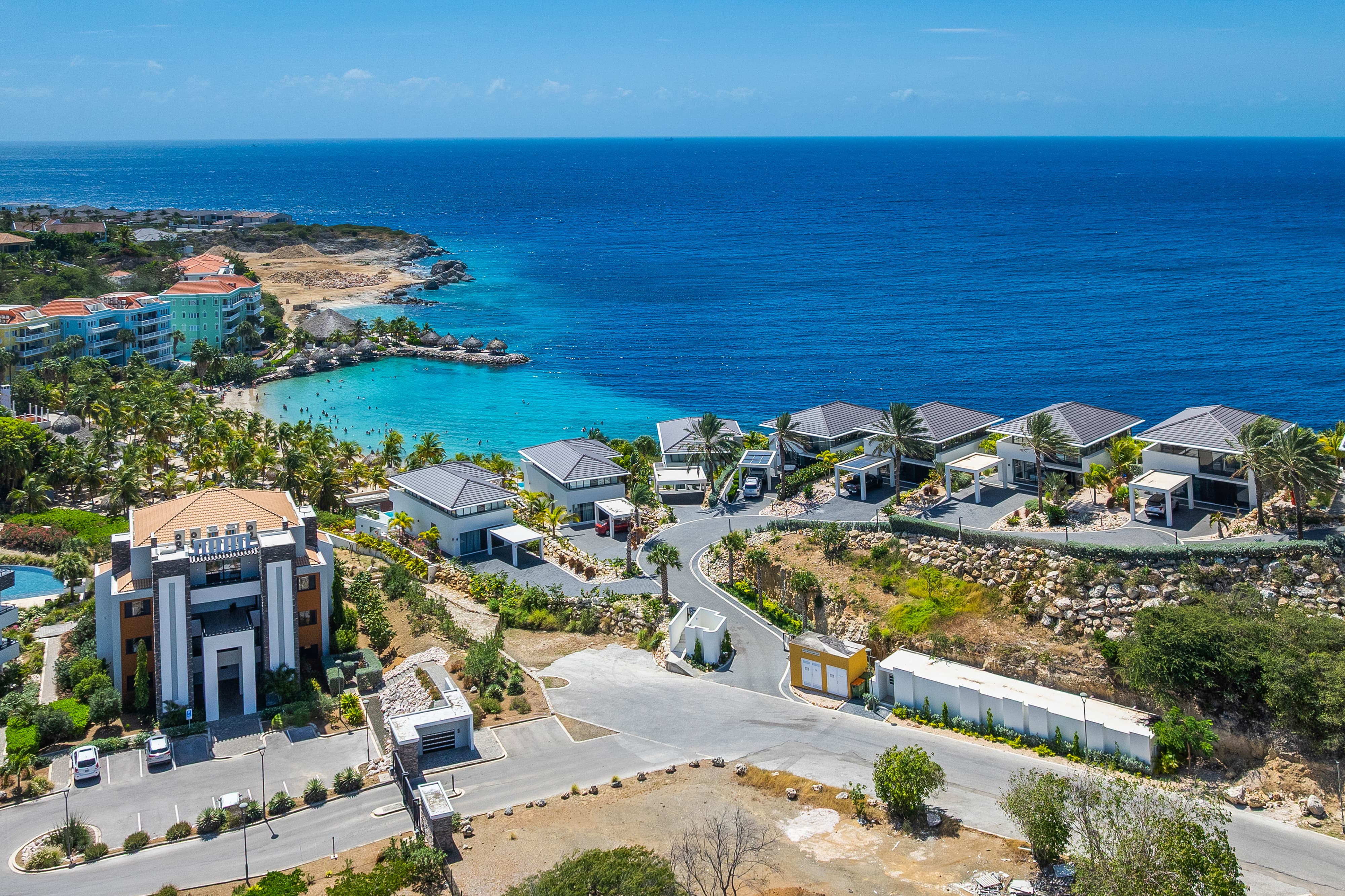 overview of the villa and beach
